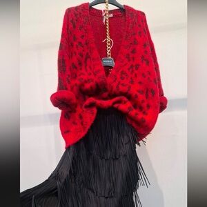 Imperial Red Leopard Knit Cardigan | Alpaca Blend | Made in Italy